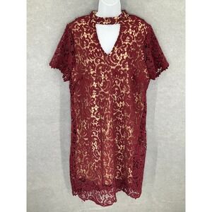 Blu Pepper Plus 2XL Burgundy Lace Dress Party Cocktail‎ Mock Neck Keyhole